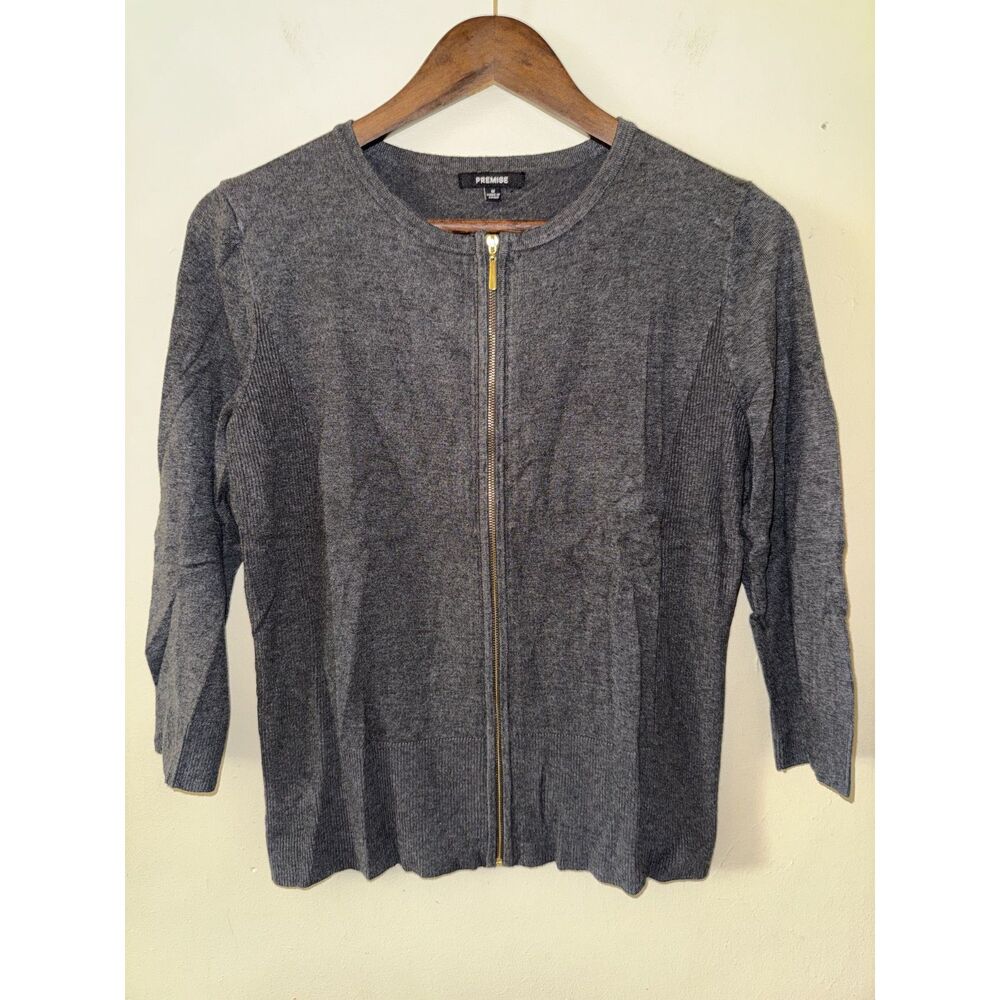 Premise Gray Full Zip Knit Sweater Top Cardigan Medium